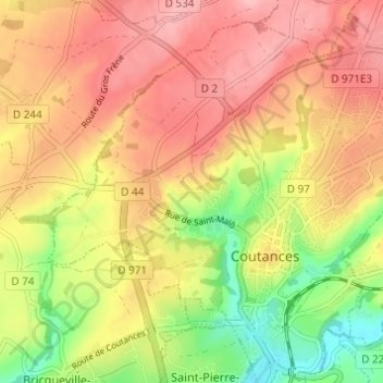 Topografische kaart L'Écoulanderie, hoogte, reliëf