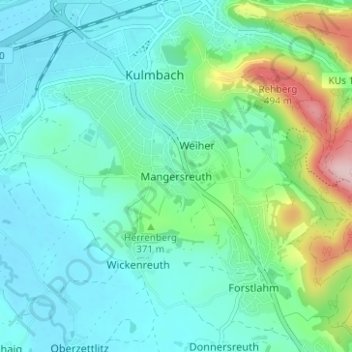 Topografische kaart Mangersreuth, hoogte, reliëf