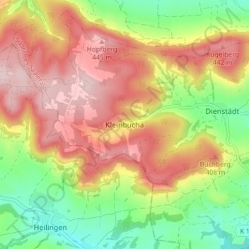 Topografische kaart Kleinbucha, hoogte, reliëf