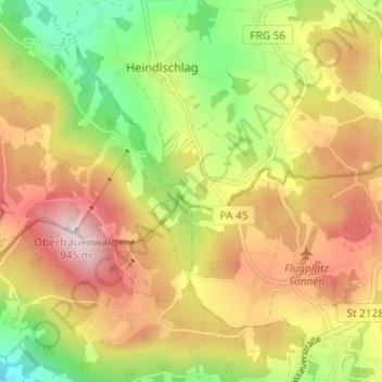 Topografische kaart Vorderau, hoogte, reliëf