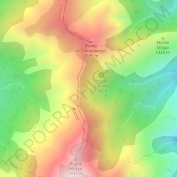 Topografische kaart Source d'Acques Suprane, hoogte, reliëf