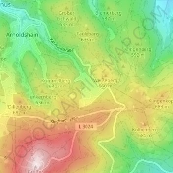 Topografische kaart Hegewiese, hoogte, reliëf