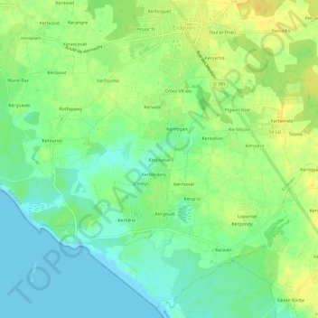 Topografische kaart Kerjoyeux, hoogte, reliëf