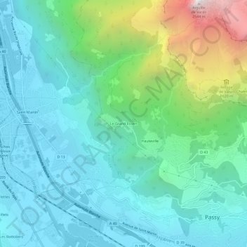 Topografische kaart Le Grand Essert, hoogte, reliëf
