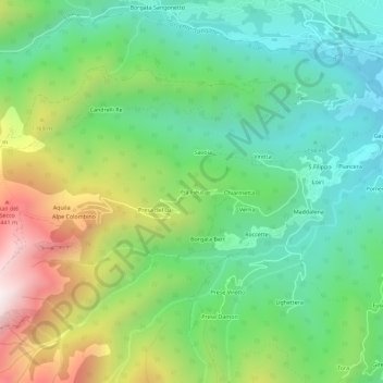 Topografische kaart Prà Fieul, hoogte, reliëf