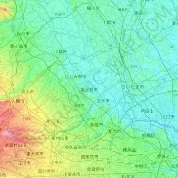 Topografische kaart 富士見市, hoogte, reliëf
