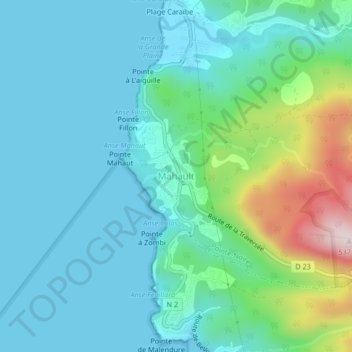 Topografische kaart Mahault, hoogte, reliëf
