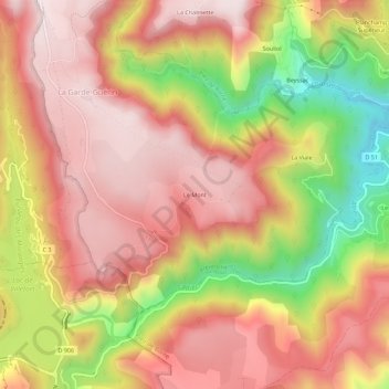 Topografische kaart Le Mont, hoogte, reliëf