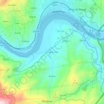 Topografische kaart Adega do Chão, hoogte, reliëf