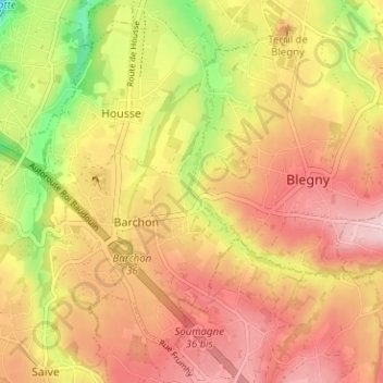 Topografische kaart Booze, hoogte, reliëf