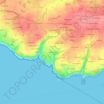 Topografische kaart Languiforc'h, hoogte, reliëf