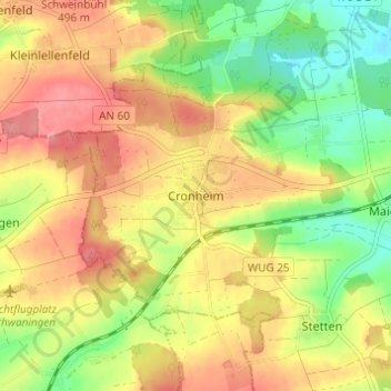 Topografische kaart Cronheim, hoogte, reliëf