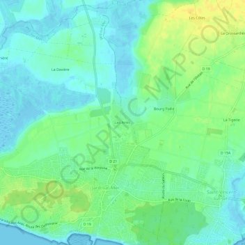 Topografische kaart Les Aires, hoogte, reliëf