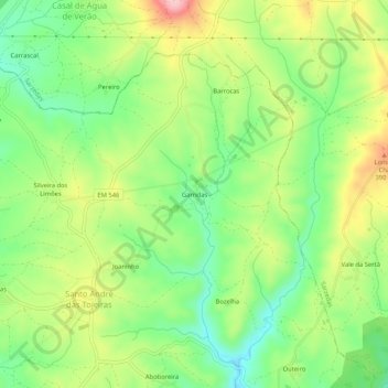 Topografische kaart Garridas, hoogte, reliëf
