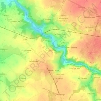 Topografische kaart La Guignardière, hoogte, reliëf