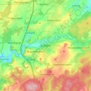 Topografische kaart Schleiz, hoogte, reliëf