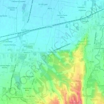 Topografische kaart Genestrello, hoogte, reliëf