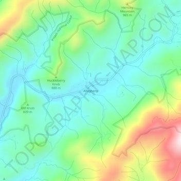 Topografische kaart Allegheny, hoogte, reliëf