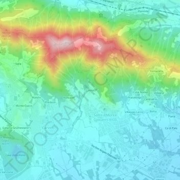 Topografische kaart Corna, hoogte, reliëf