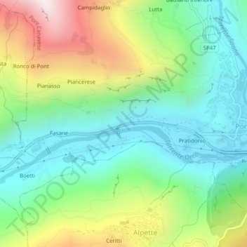Topografische kaart Sarro, hoogte, reliëf