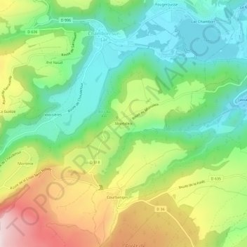 Topografische kaart Montaleix, hoogte, reliëf