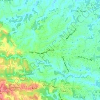 Topografische kaart Vallerat, hoogte, reliëf