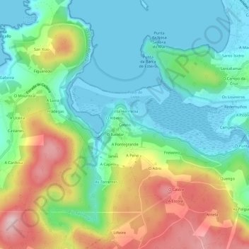 Topografische kaart Cotelo, hoogte, reliëf