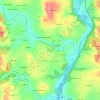 Topografische kaart Kernizan, hoogte, reliëf