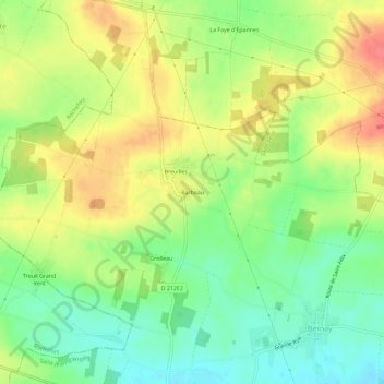 Topografische kaart Barbeau, hoogte, reliëf