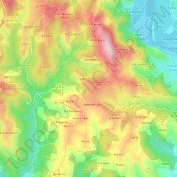 Topografische kaart Les Claux, hoogte, reliëf