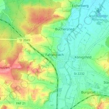Topografische kaart Fahlenbach, hoogte, reliëf