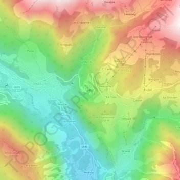 Topografische kaart Delaz Inferiore, hoogte, reliëf