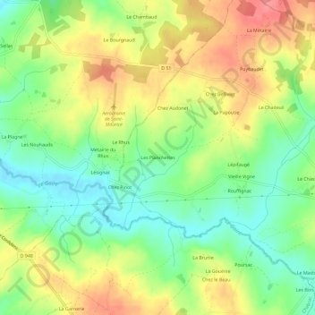 Topografische kaart Les Planchettes, hoogte, reliëf