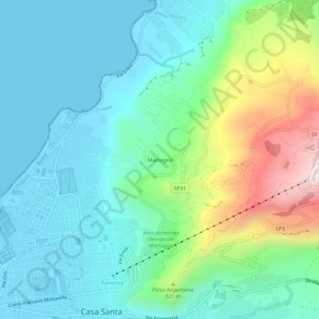 Topografische kaart Martogna, hoogte, reliëf
