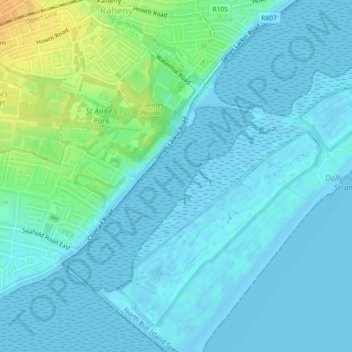 Topografische kaart Dollymount, hoogte, reliëf