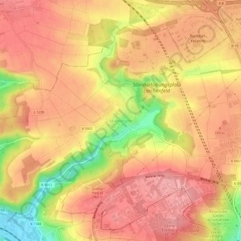 Topografische kaart Mähringen, hoogte, reliëf