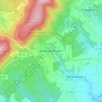 Topografische kaart Drachenbronn, hoogte, reliëf