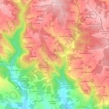 Topografische kaart Mailhac, hoogte, reliëf