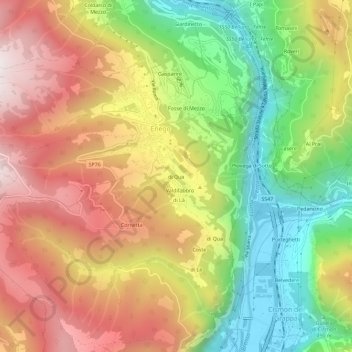 Topografische kaart di Qua, hoogte, reliëf