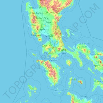Topografische kaart Batangas, hoogte, reliëf
