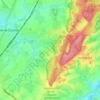 Topografische kaart Coraimont, hoogte, reliëf