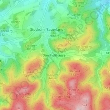 Topografische kaart Dörnholthausen, hoogte, reliëf