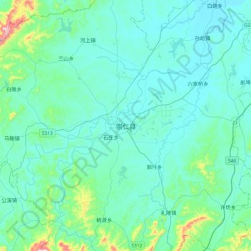Topografische kaart 崇仁县, hoogte, reliëf