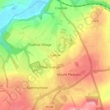Topografische kaart Tudhoe, hoogte, reliëf