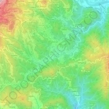 Topografische kaart Ponzone, hoogte, reliëf