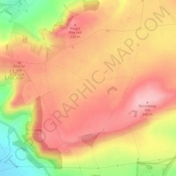Topografische kaart Roundway Down, hoogte, reliëf