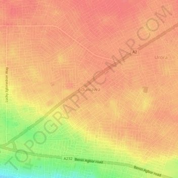 Topografische kaart Aduwawa, hoogte, reliëf