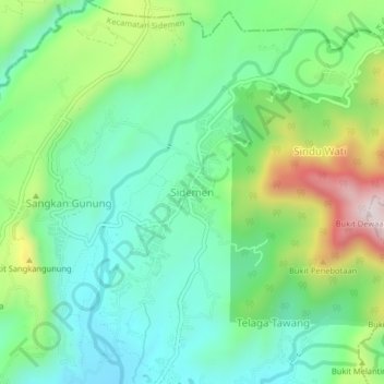 Topografische kaart Sidemen, hoogte, reliëf