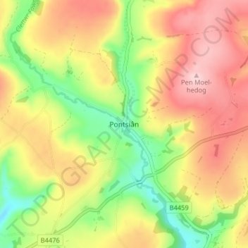 Topografische kaart Pontsiân, hoogte, reliëf