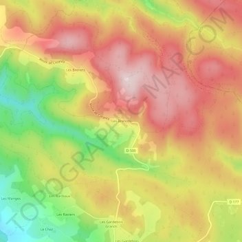 Topografische kaart Les Brenots, hoogte, reliëf